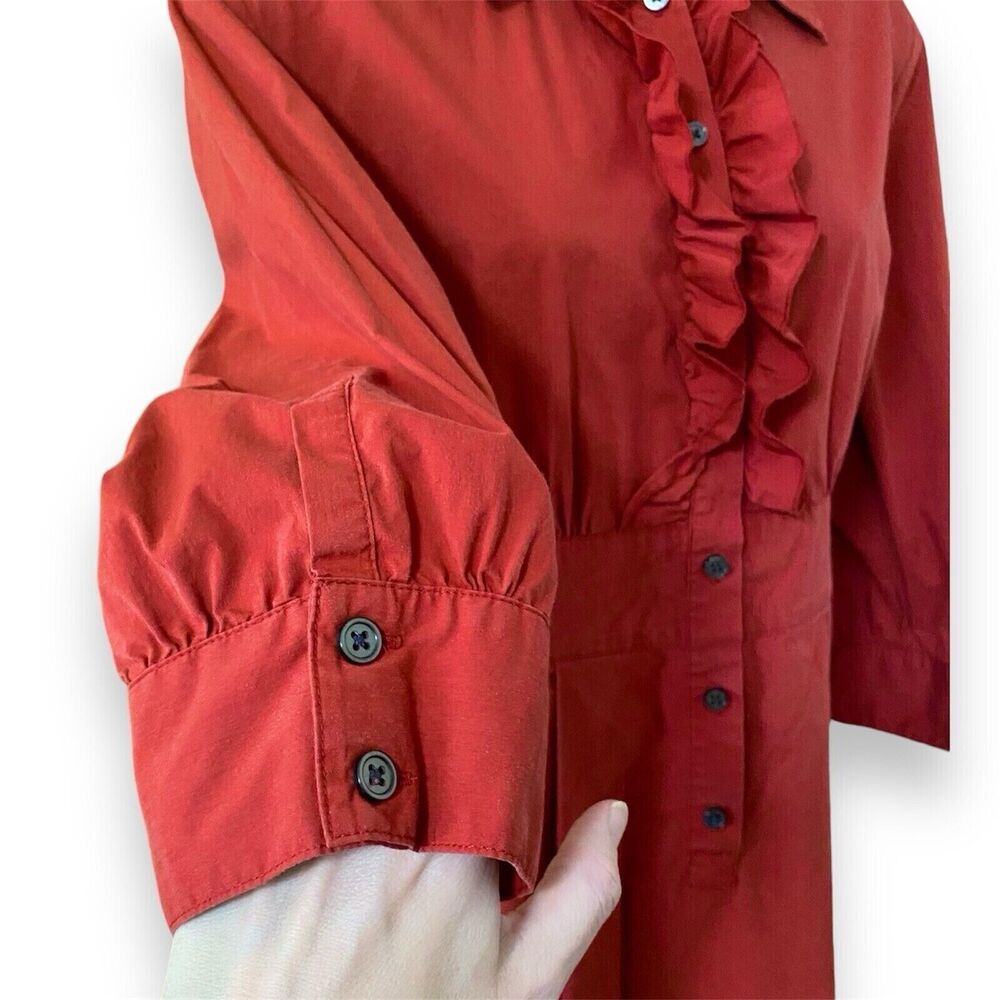 Banana Republic Shirt Dress Button Ruffle Front 3/4 Sleeve Size 12 Vintage Y2K - Picture 4 of 11